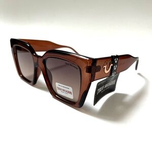 New Original TRUE RELIGION Square Sunglasses Oversized Acetate Clear Brown BRW